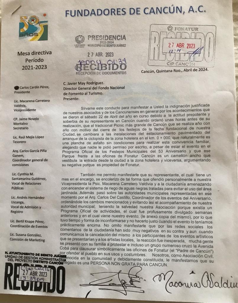 Fundadores de Cancún declaran persona non grata al delegado de Fonatur 