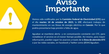 Posible afectación en el servicio de agua en Cancún debido a trabajos de la CFE