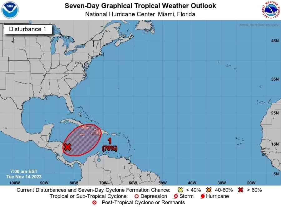 Mantienen vigilancia en Quintana Roo a desarrollo en el Caribe de una zona de baja presión
