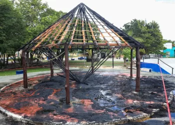 Descuido provoca incendio en palapa de un parque