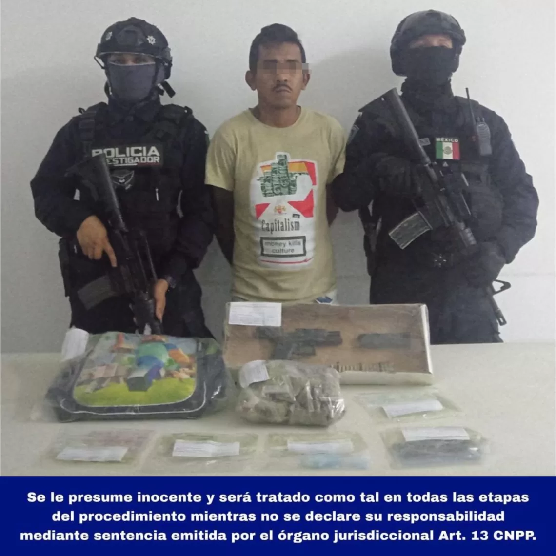Sujeto armado es detenido con marihuana, cristal y crack