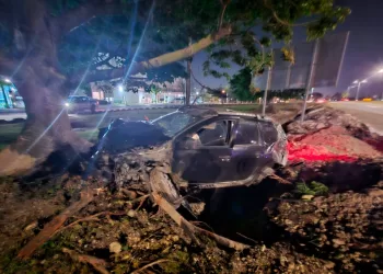 Destruye su automóvil, derriba dos postes y una palmera en la Colosio