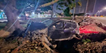 Destruye su automóvil, derriba dos postes y una palmera en la Colosio