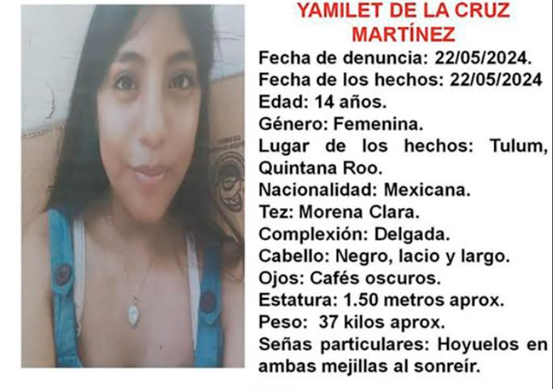 Emprenden la búsqueda de joven de 14 años desaparecida en Tulum