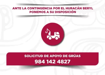 IMOVEQROO activa números de emergencia para servicio de grúas y extravío de placas durante impacto del huracán “Beryl”