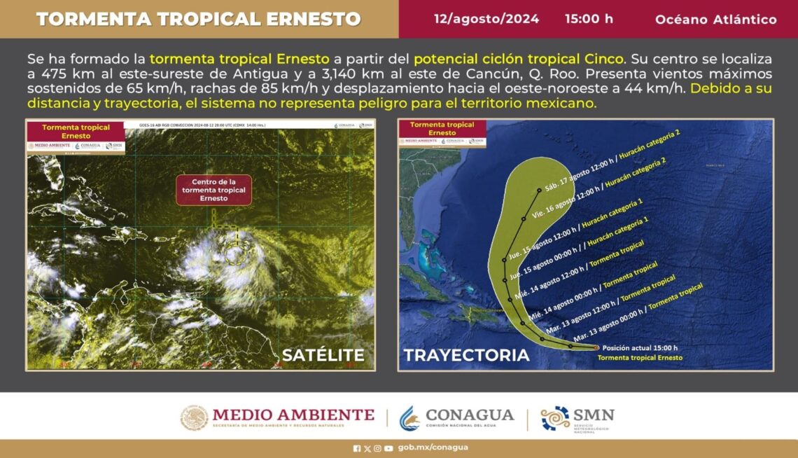 Se forma en el Atlántico la tormenta tropical "Ernesto"