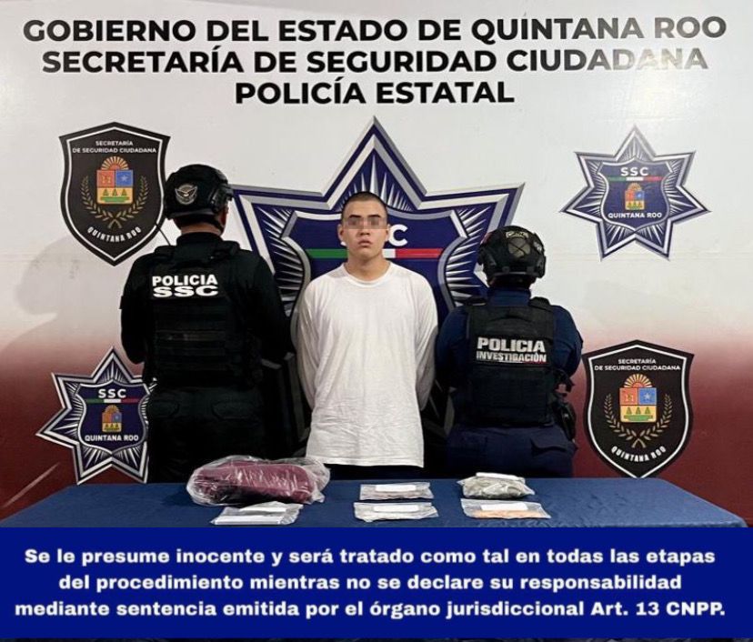 Lo sorprenden con droga frente a secundaria en Cancún, intentó huir en motocicleta, pero fue capturado por policías estatales