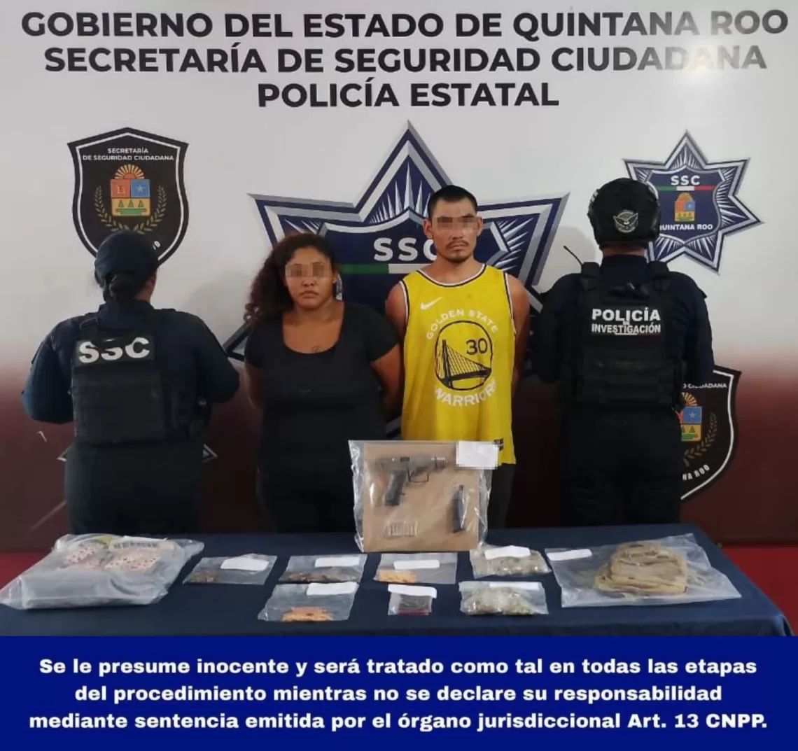 Pareja es detenida con drogas y un arma