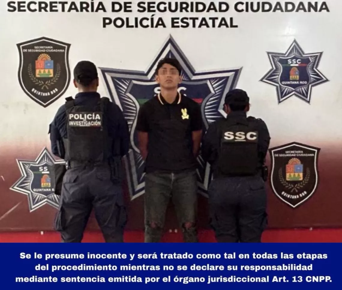 Detienen a presunto narcomenudista en Cancún; portaba marihuana, cristal y un arma de fuego