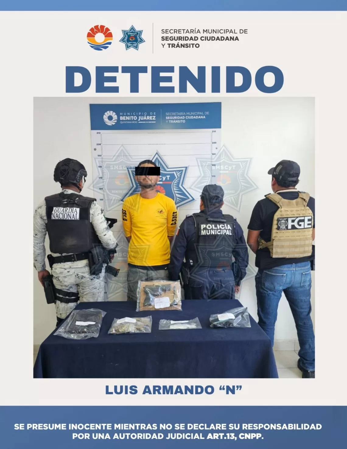 Luis Armando es detenido en Cancún con marihuana y cristal