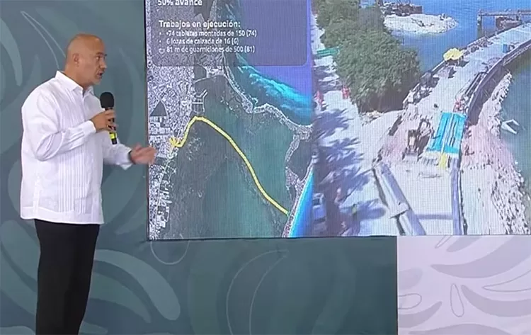 Más de 51,000 trabajadores ponen al puente vehicular Nichupté al 85% de avance