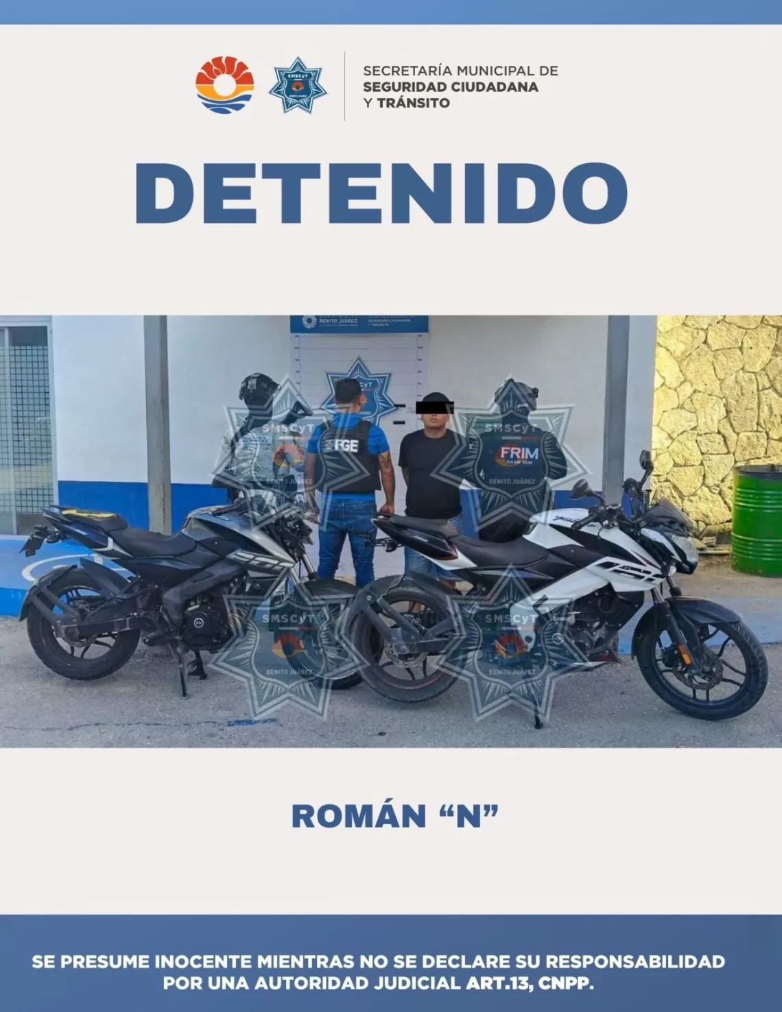 Detienen en Cancún a hombre con dos motocicletas robadas