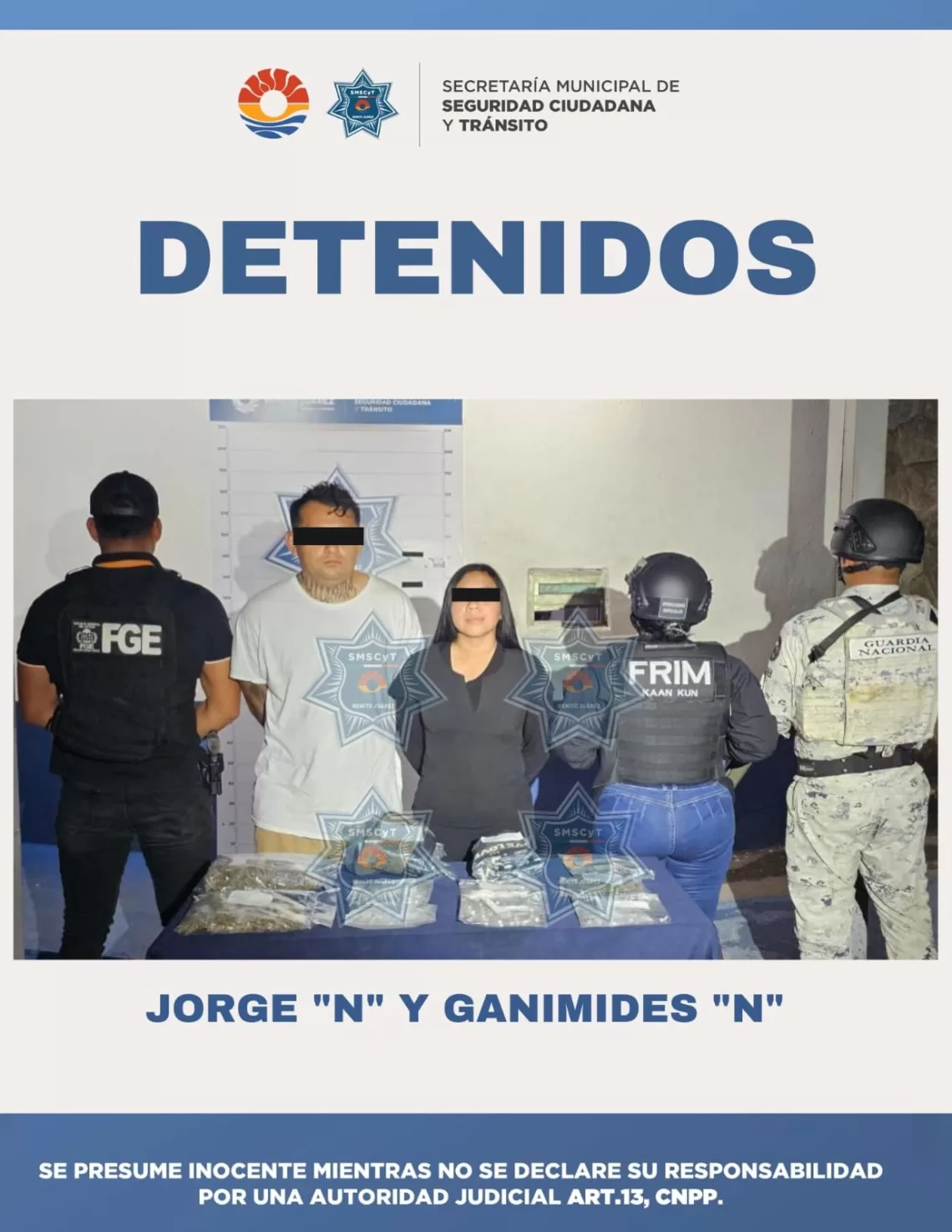 Detenida en Cancún pareja por delitos contra la salud