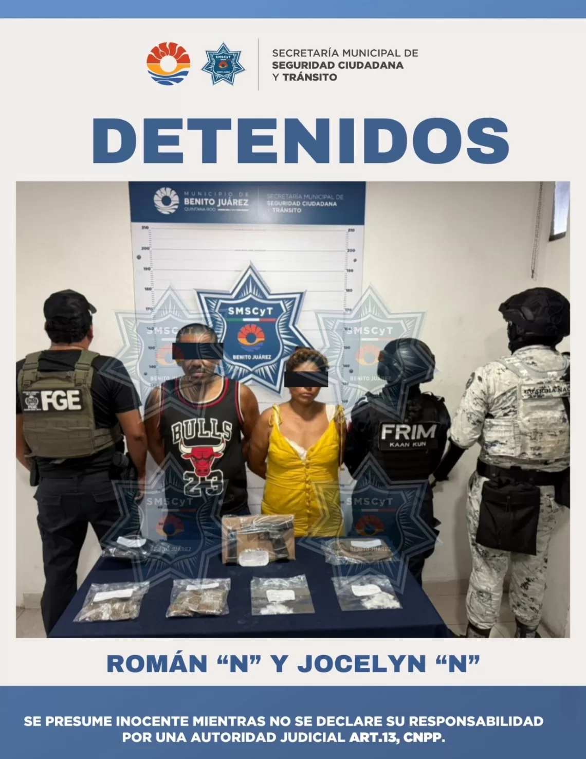 Pareja detenida con drogas y una pistola en Cancún