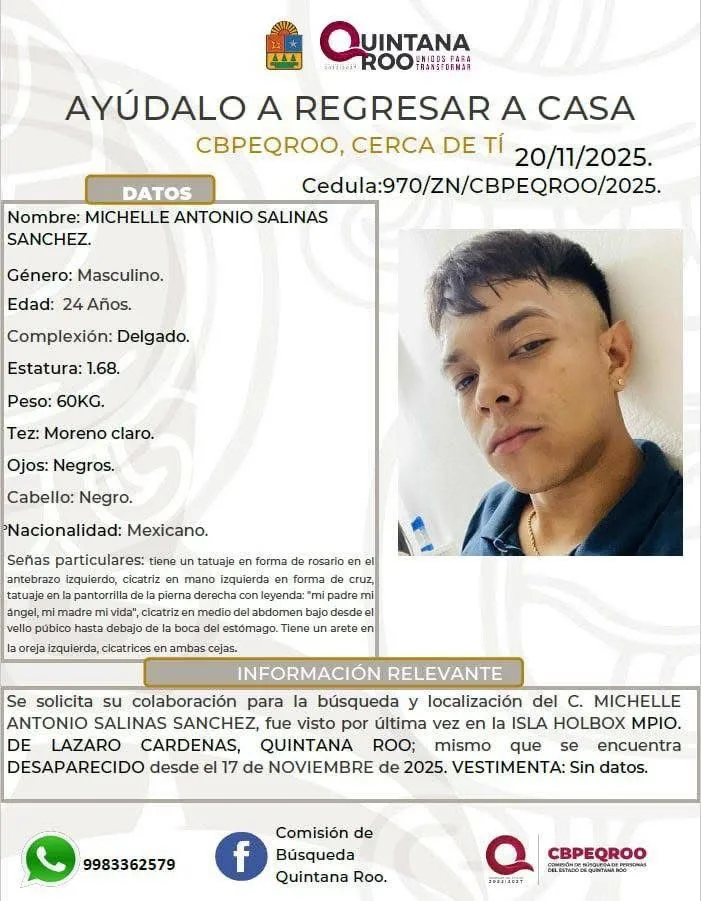 Activan ficha de búsqueda por joven desaparecido en Holbox; crece preocupación por seguridad en la isla