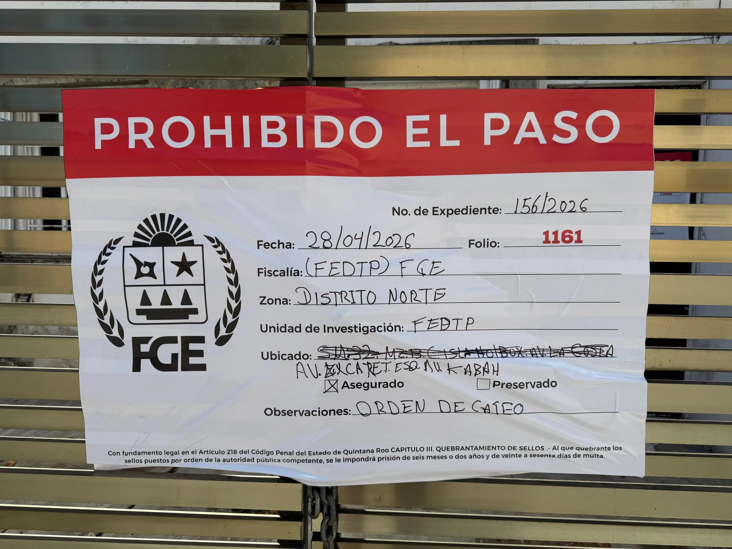 Colocan sellos judiciales tras "Cateo" en vivienda de la SM 32 en Cancún