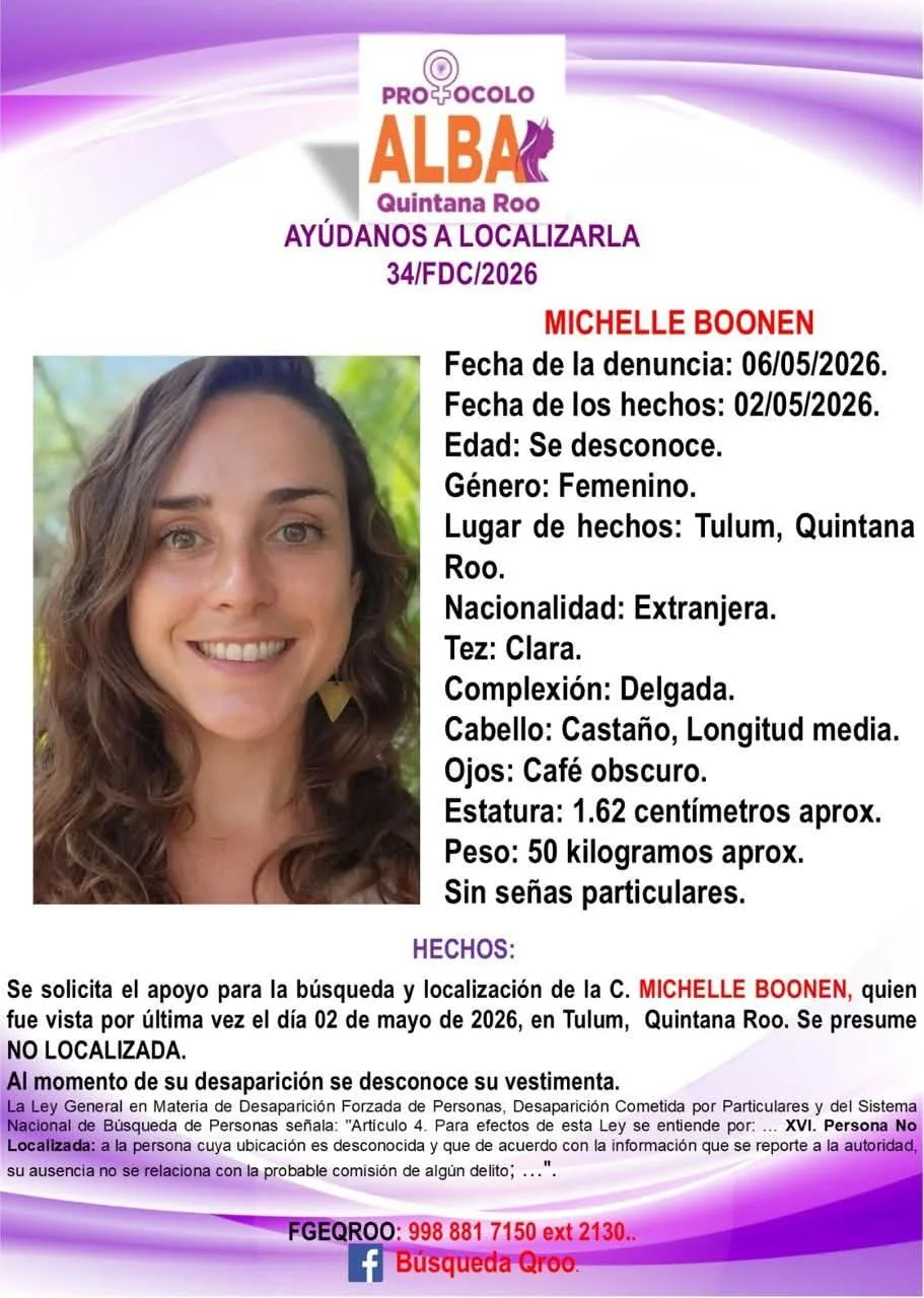 Activan ficha de búsqueda por extranjera desaparecida en Tulum