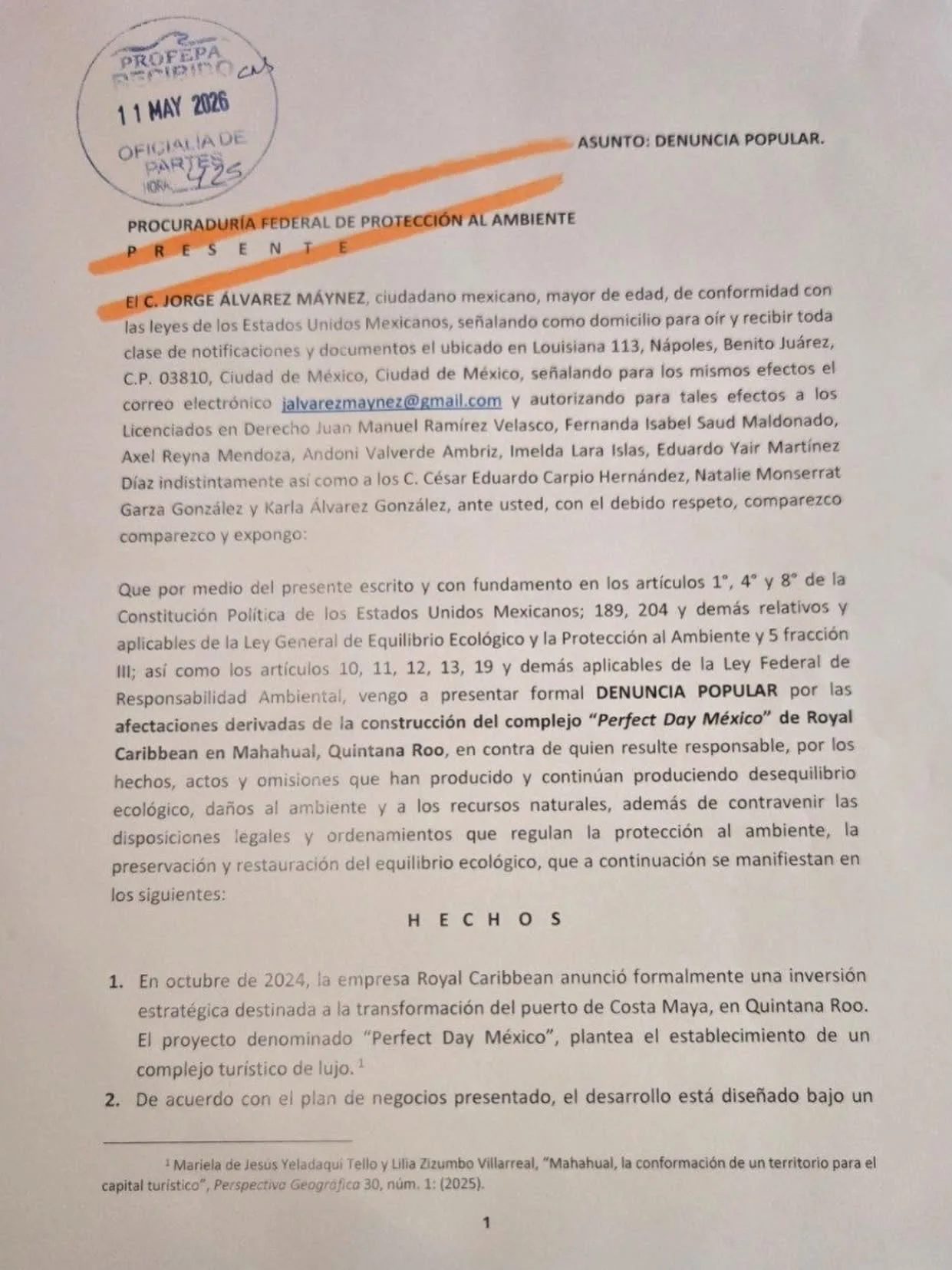 Movimiento Ciudadano denuncia ante Profepa posible ecocidio por proyecto de Royal Caribbean en Mahahual