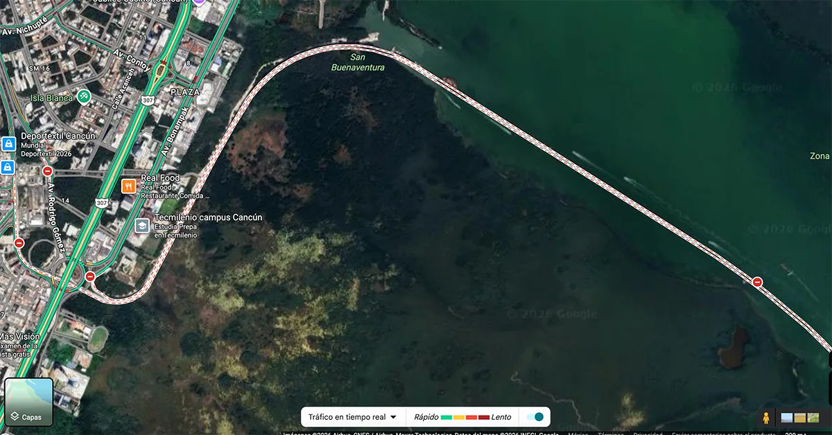 El Puente Vehicular Nichupté ya aparece en Google Maps: la cuenta regresiva para su apertura total ha comenzadoEl Puente Vehicular Nichupté ya aparece en Google Maps: la cuenta regresiva para su apertura total ha comenzado