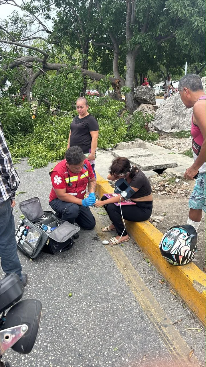 Árbol cae en avenida Tulum y deja a mujer lesionada en Cancún