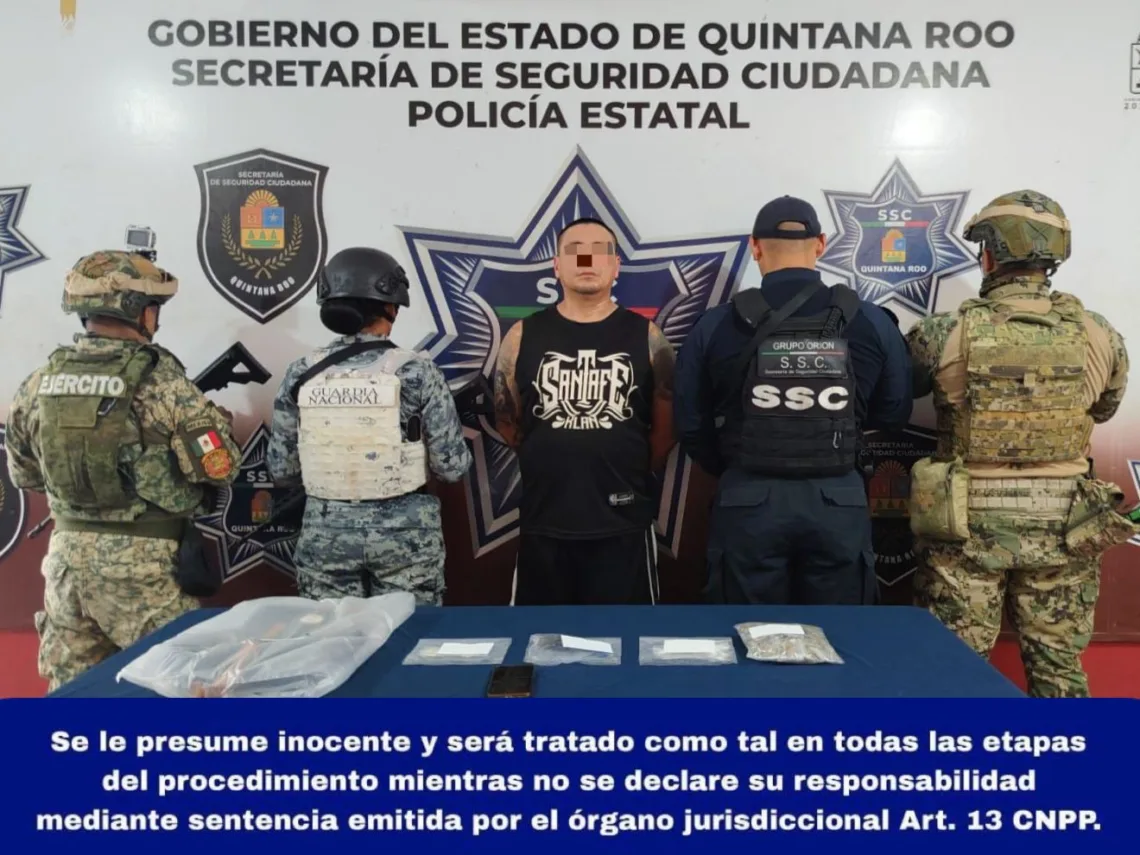 Golpe al narcomenudeo en Cancún; capturan a presunto distribuidor con decenas de dosis de droga