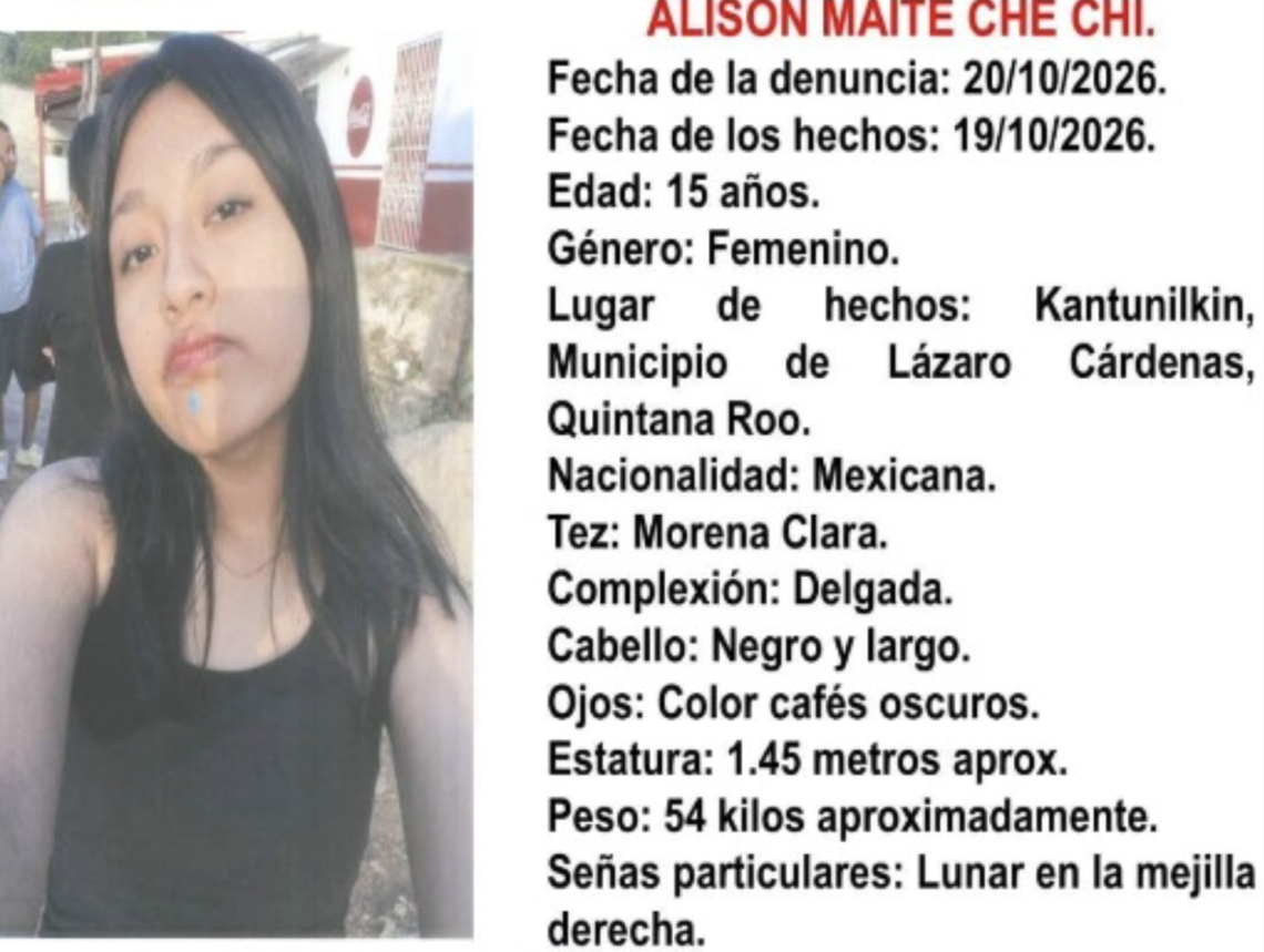 Activan Alerta Amber por adolescente de 15 años en Kantunilkín