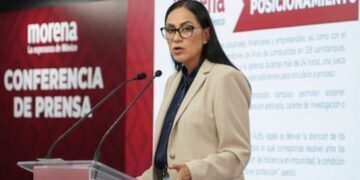 Ariadna Montiel Reyes, presidenta nacional de Morena, en conferencia de prensa