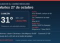 Pronóstico del clima en Cancún y el Caribe mexicano para el 27 de octubre