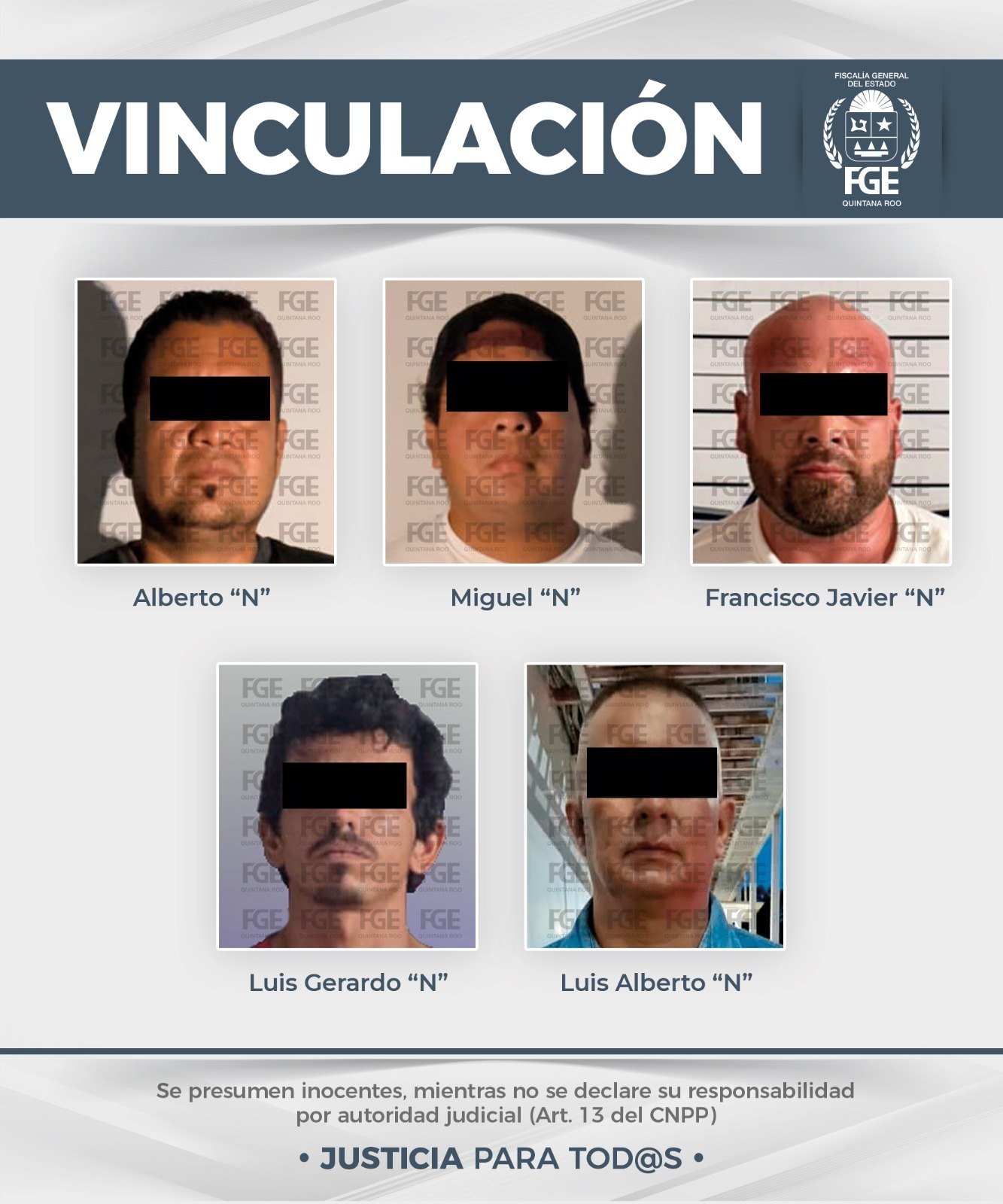 Ficha de la Fiscalía General del Estado con los cinco vinculados a proceso por narcomenudeo en Cancún