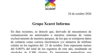 Comunicado de Grupo Xcaret sobre la filtración de datos de contacto de clientes de sus parques