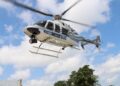 Helicóptero de la Policía de Playa del Carmen de la Secretaría de Seguridad Ciudadana en vuelo