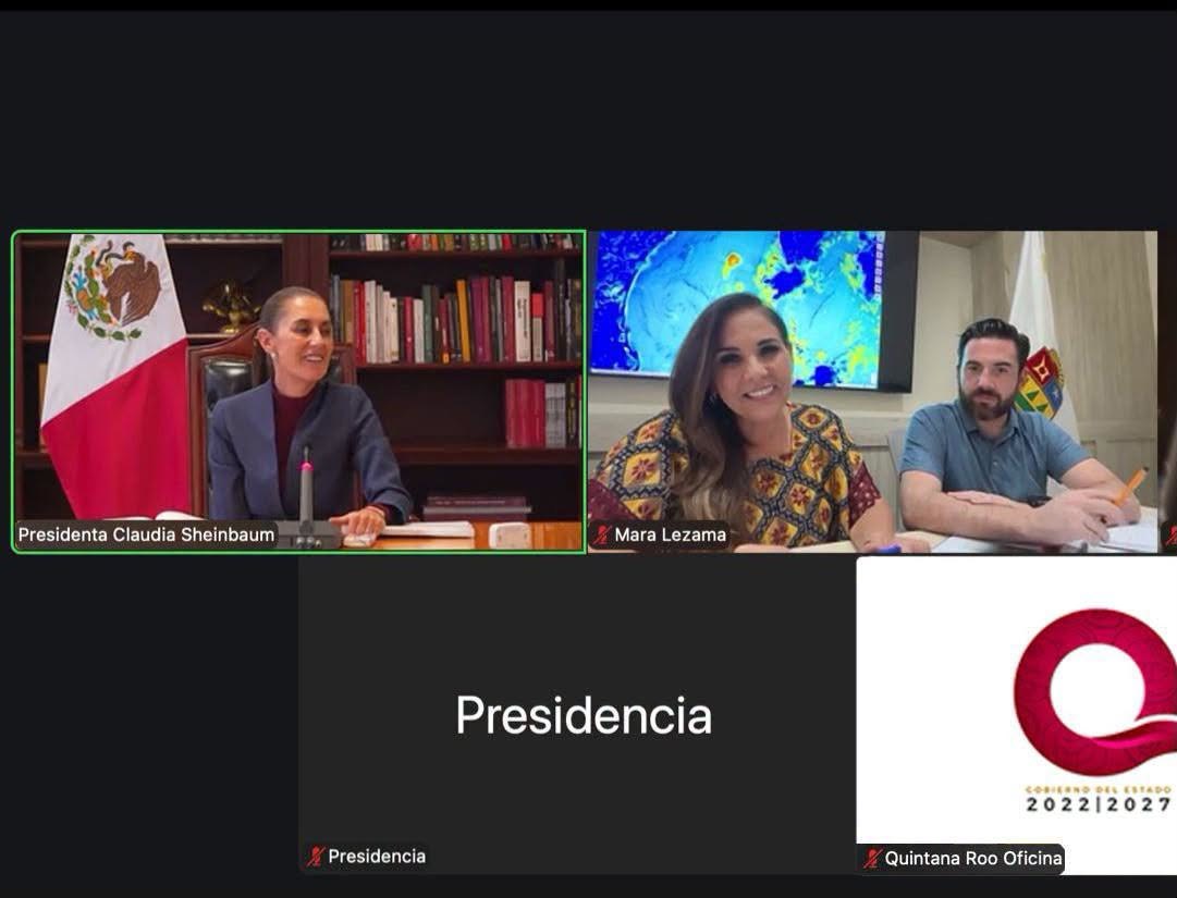 Mara Lezama en enlace virtual con la presidenta Claudia Sheinbaum
