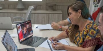 La gobernadora Mara Lezama en reunión virtual de seguimiento de la Estrategia Nacional para la Atención del Sargazo